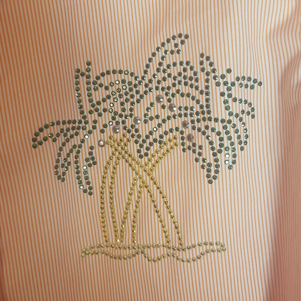 Orange pinstripe XL Las Olas Women's blouse, button up with  bedazzled decor - Picture 3 of 5
